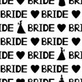 Seamless pattern with black silhouettes of the bride, hearts and Royalty Free Stock Photo