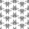 Seamless pattern with black silhouettes of a stag beetle on a white background. The design is suitable for wallpapers, textiles Royalty Free Stock Photo