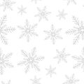 Seamless pattern with black snowflakes on white background. Flat line snowing icons, cute snow flakes repeat wallpaper Royalty Free Stock Photo