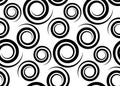 Seamless pattern with black spiral curls, swirl ornament, vector isolated on white background