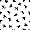 Seamless pattern with black swallow silhouette on white background. Cute bird in flight. Vector illustration. Doodle Royalty Free Stock Photo