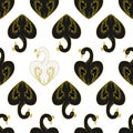 Seamless pattern with black swans and a lone white heart-shaped swan on a white background. Royalty Free Stock Photo