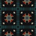 Black turquoise red white ornamental historical mosaic pattern