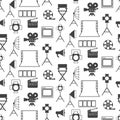 Seamless pattern with black video production icons.