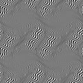 Seamless pattern of black warped wavy lines. Repeatable optical vibrant texture. Abstract zebra wallpaper