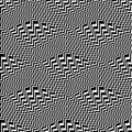 Seamless pattern of black warped zigzag stripes. Repeatable optical distorted texture. Psychedelic abstract wallpaper