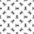 Seamless pattern of black wasp on yellow background