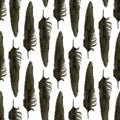 Seamless pattern with black watercolor feathers. Black feather of crow. Vector realistic illustration.