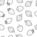 Doodle strawberry black and white seamless pattern. Fresh fruit background in outline