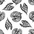 Seamless pattern with black and white anthurium