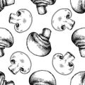 Seamless pattern with black and white champignon