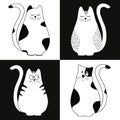 Seamless pattern with black and white cartoon cats Royalty Free Stock Photo