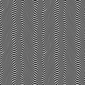 Seamless pattern of black white distorted stripes. Optical illusion vibrating repeatable texture of warped lines