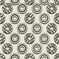 Seamless Pattern Black And White Donuts Background.