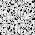 Seamless pattern with black and white doodle dogs.