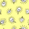 Seamless pattern with doodle lightbulbs