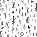 Seamless pattern black and white Fir Trees. Royalty Free Stock Photo