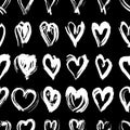 Seamless pattern black white heart brush strokes lines design, abstract simple scandinavian style background grunge texture. trend Royalty Free Stock Photo