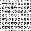 Seamless pattern black white heart brush strokes lines design, abstract simple scandinavian style background grunge texture. trend Royalty Free Stock Photo