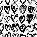 Seamless pattern black white heart brush strokes lines design, abstract simple scandinavian style background grunge texture. trend Royalty Free Stock Photo