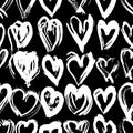 Seamless pattern black white heart brush strokes lines design, abstract simple scandinavian style background grunge texture. trend Royalty Free Stock Photo