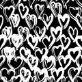 Seamless pattern black white heart brush strokes lines design, abstract simple scandinavian style background grunge texture. trend Royalty Free Stock Photo