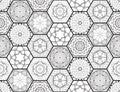 Seamless pattern with black and white hexagonal tiles. Patchwork background. Beautiful ornament with oriental motifs Royalty Free Stock Photo