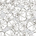 Seamless pattern with black and white orchids .