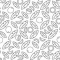 Seamless pattern with black and white palm leaves and coconuts. Tropical vector background with isolated objects. Royalty Free Stock Photo