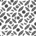 Seamless pattern with black and white palm leaves and coconuts. Tropical vector background with isolated objects. Royalty Free Stock Photo