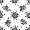 Seamless pattern with black and white passion flower