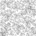 Seamless pattern black-white pencil drawing twigs with flowers. Background for printing on paper or fabric Royalty Free Stock Photo