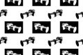 Seamless pattern. Black and white photo cameras in positive and negative views