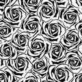 Seamless pattern with black and white roses. Vector illustration.