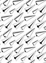 Seamless pattern of black and white sketches of paper airplanes. Letters and mail. Transportation of correspondence by air. Vector