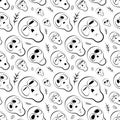 Seamless pattern black and white skulls with herbs