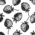 Seamless pattern with black and white strawberry