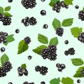 Seamless pattern with blackberry and black currant berries. Vector illustration.