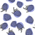 Seamless pattern with blackberry Engraved wild berries with leaves. Hand-drawn illustration on white background. Royalty Free Stock Photo