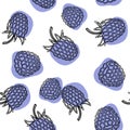 Seamless pattern with blackberry Engraved wild berries with leaves. Vector hand-drawn illustration on white background. Royalty Free Stock Photo