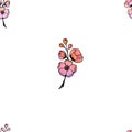 Seamless pattern blooming apple tree branch with watercolor effect in pink, yellow, lilac colors on a white background Royalty Free Stock Photo