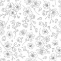 Seamless pattern with blooming apricot flowers, buds, branches Royalty Free Stock Photo