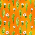 Seamless pattern Blooming Cactus