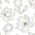 Seamless pattern with blooming magnolia with leaves Royalty Free Stock Photo