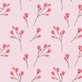 Seamless pattern of blooming spring twigs in trendy bright hues. Springtime. Wrapping design concept