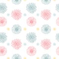 Seamless pattern with blossoming buds of aster and chrysanthemum.Color vector illustration. Contour elements are drawn by hand and