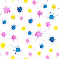 Seamless pattern with blots of pink, yellow and blue tones