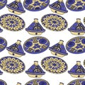 Seamless pattern of blue arabic crockery.