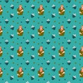 Blue seamless pattern cappuccino girl Royalty Free Stock Photo