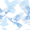 Seamless pattern of blue birds. hand drawing. Not AI, Vector illustration Royalty Free Stock Photo